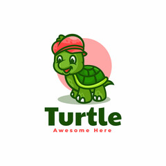 Vector Logo Illustration Turtle Mascot Cartoon Style.
