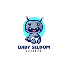 Vector Logo Illustration Baby Monster Mascot Cartoon Style.