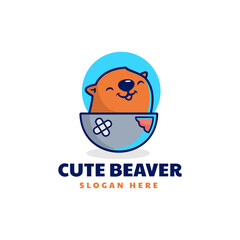 Vector Logo Illustration Cute Beaver Mascot Cartoon Style.