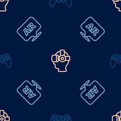 Set line Gamepad, Augmented reality AR and Virtual glasses on seamless pattern. Vector