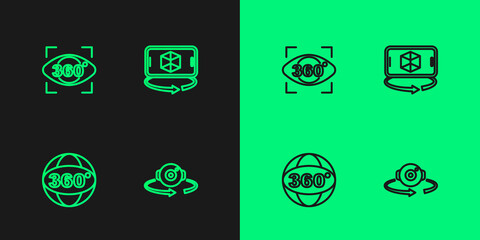 Set line 360 degree view, and 3d modeling icon. Vector