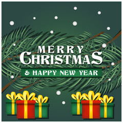 Merry Christmas and happy new year Banner template with christmas tree background