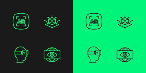 Set line Big brother electronic eye, Virtual reality glasses, Augmented AR and 3d modeling icon. Vector