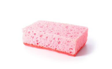 Pink cleaning sponge on white background