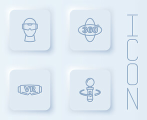 Set line Virtual reality glasses, 360 degree view, and VR controller game. White square button. Vector