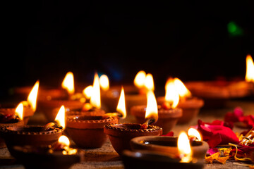 Diwali lights with diyas oil lamps