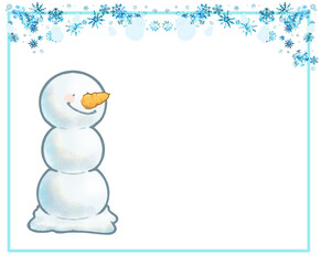 雪の結晶フレームとニンジン鼻の三段雪だるまさん　ノーマル