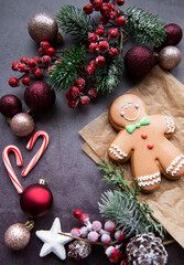 Christmas gingerbread cookies on dark background