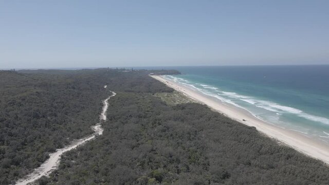 North Stradbroke Island With Main Beach, Minjerribah Camping, And George Nothling Drive Conservation Area In Queensland, Australia. aerial