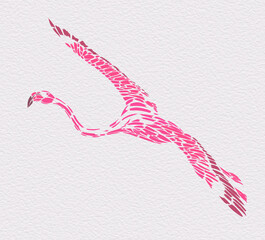 abstract digital illustration with silhouette of a flamingo