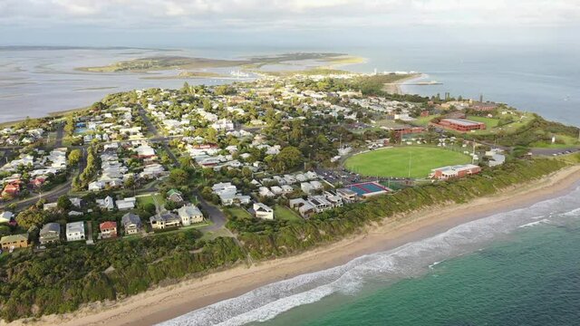 Aerial flight over Queenscliff Sports Club field in Pt Lonsdale, AUS