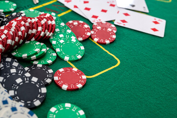 chips and cards for playing poker lie on the table, casino
