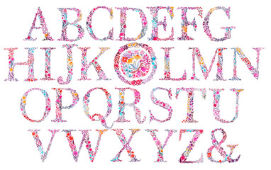 Floral watercolor monograms on a white background
