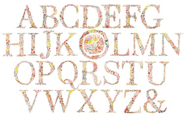 Floral watercolor monograms on a white background