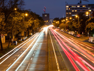 light trails on a city highway. Night city.