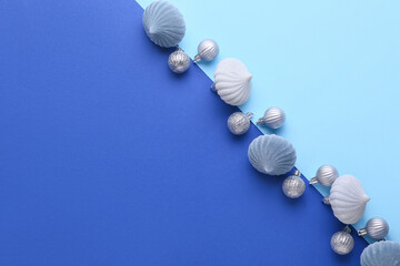 Beautiful Christmas decorations on blue background