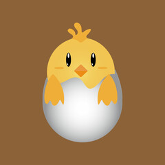 vector illustration, newly hatched chick in an egg, simple flat design concept