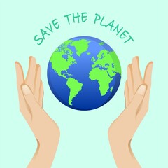 hand hold earth save the planet concept vector illustration