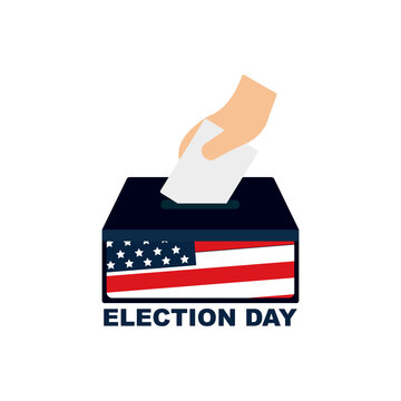 Election Day in the United States. hand inserts envelope into ballot. Vector template design