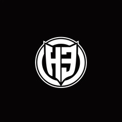 HE Logo monogram with shield and circluar shape design tamplate