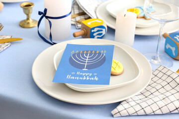 Table setting for Hanukkah celebration at home