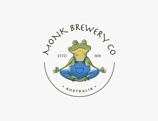 Frog / monk doing yoga pose brewing company logo