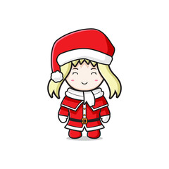 Fototapeta na wymiar Cute girl with santa costume character cartoon doodle card icon illustration