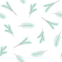 Seamless pattern with green christmas tree branches. Forest, Holiday, Winter time. Watercolor hand drawn illustration. Ideal for fabric textile wallpaper scrapbooking wrapping paper party decoration