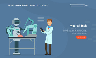 Man Scientist Conducting Human Brain Experiment with Artificial Intelligence Assistance Vector Illustration