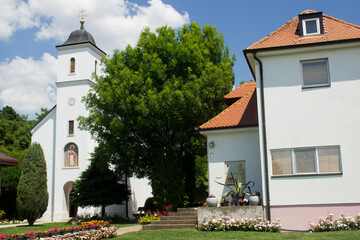 Saint mosaic in Orthodox monastery in Serbian national park Frushka Gora