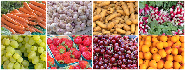 collage de fruits et légumes en gros plan