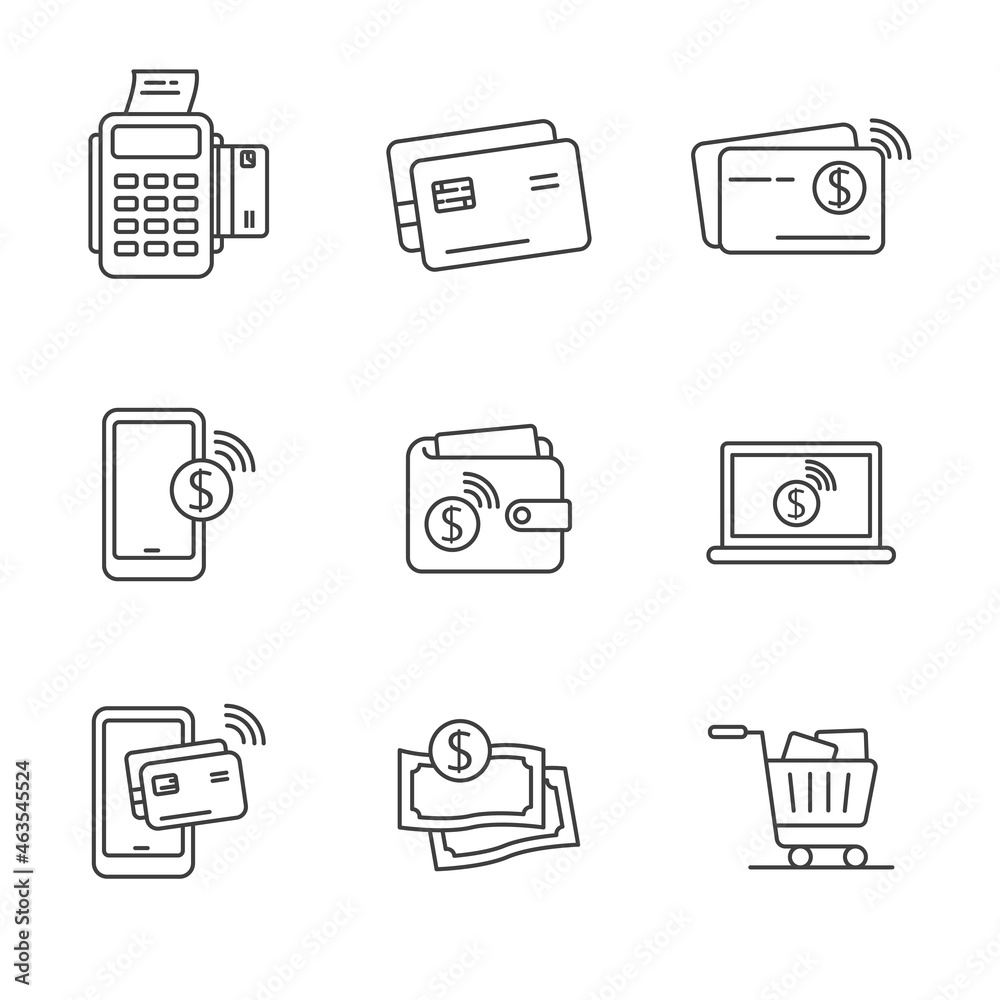 Canvas Prints set of cashless payment icons in linear style isolated on white background
