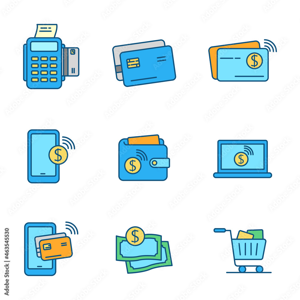 Canvas Prints Set of cashless payment icons in linear color style isolated on white background