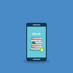 Download book. E-book marketing, content marketing, e-book download on smart phone . Vector illustration.