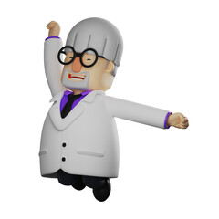 3D Professor Cartoon Illustration with jumping pose