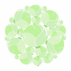 Heads of green cabbage in circle. Vector flat design template. Background of food, farm, gardening or horticulture. - 463547392