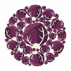 Heads of purple cabbage in circle. Vector flat design template. Background of food, farm, gardening or horticulture. - 463547393