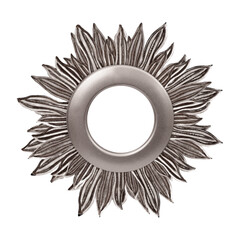 Silver solar frame for paintings, mirrors or photo isolated on white background. Design element with clipping path