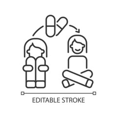 Medication for panic treatment linear icon. Anti anxiety pills. Mental disorder therapy. Thin line customizable illustration. Contour symbol. Vector isolated outline drawing. Editable stroke
