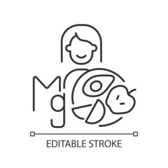 Magnesium linear icon. Products that content mg. Panic disorder medication counseling. Thin line customizable illustration. Contour symbol. Vector isolated outline drawing. Editable stroke