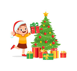 happy little girl holding present for christmas