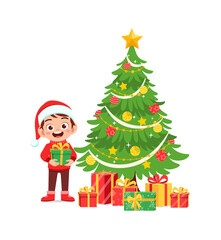 happy little boy holding present for christmas