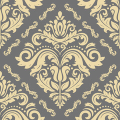 Classic seamless pattern. Damask orient ornament. Classic vintage gray and golden background. Orient ornament for fabric, wallpaper and packaging