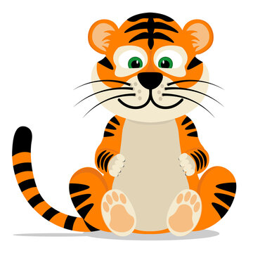 A kind and funny tiger. Vector illustration on a white background.