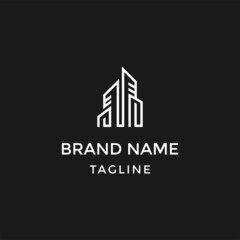 Building logo with line art style. city building abstract for logo design inspiration.