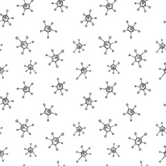 Abstract seamless pattern with hand drawn bacteria. Simple black objects on white background. Vector illustration.