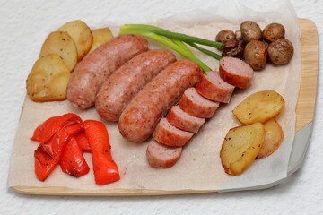 bavarian sausages with vegetables