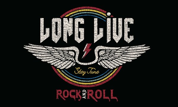 Long Live Rebel and roll, feel freedom vector vintage print design for t-shirt and others wing rock vector design	