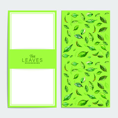 Beautiful wedding card background invitation watercolor falling green tea leaves template