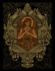 illustration angel justice with engraving ornament style